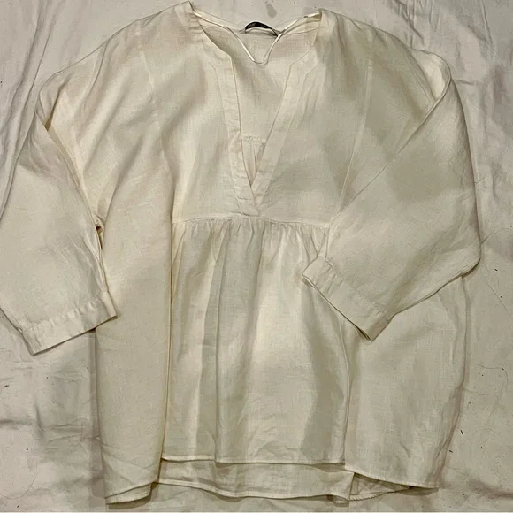 Zara White Linen V-Neck Tunic Top. Size XL. Excellent used condition. - Picture 9 of 12